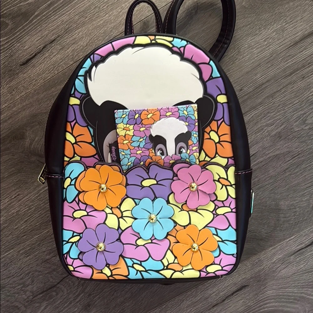 Disney Loungefly Flower from Bambi Colorful Floral Backpack and wallet Adorable